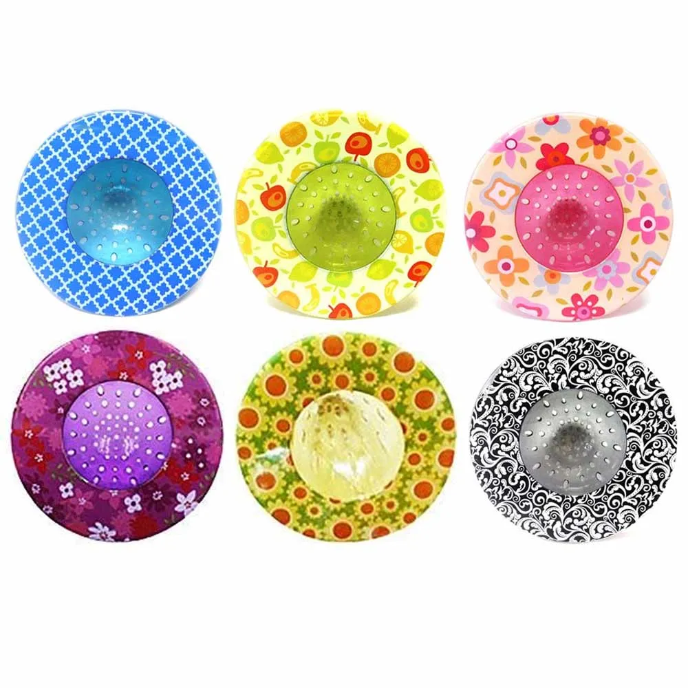 2 Pc Plastic Sink Strainer Basket Printed Design Colors Kitchen Drain Stopper