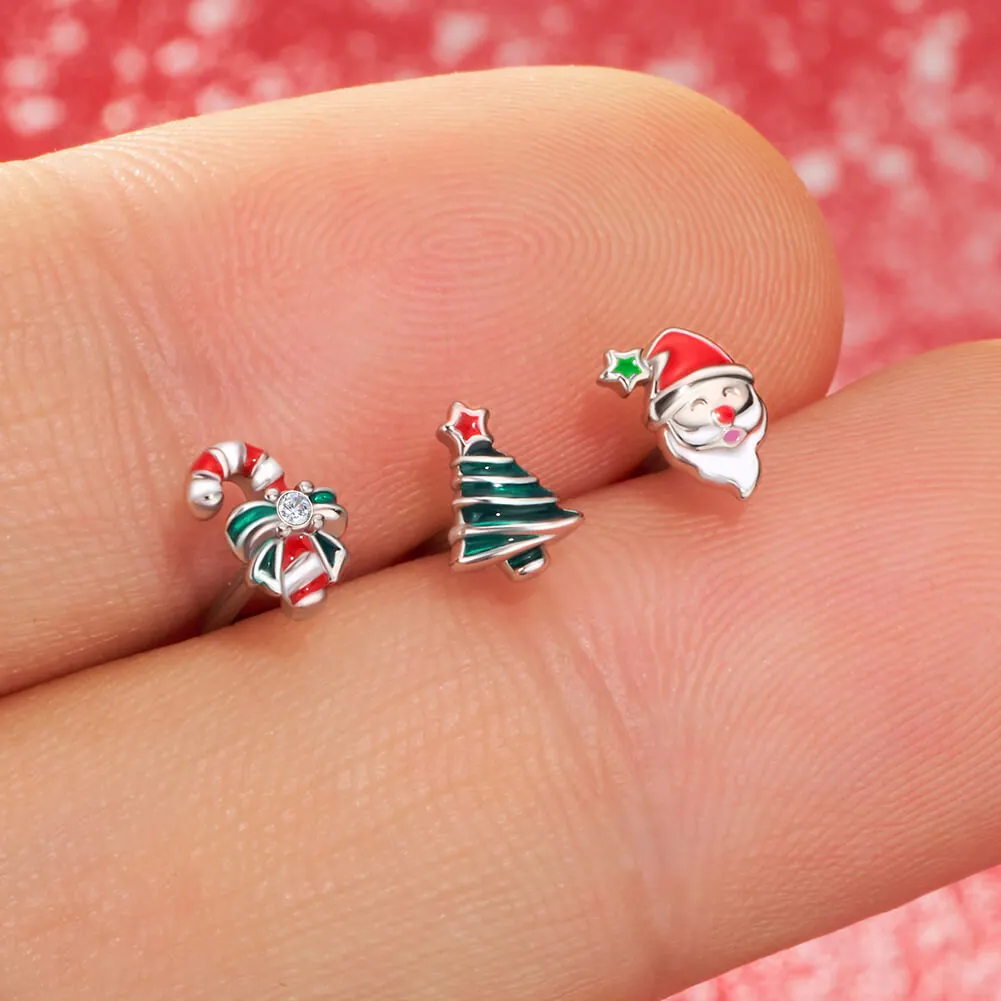 20G Merry Christmas Santa/Tree/Candy Cane Nose Studs Pack