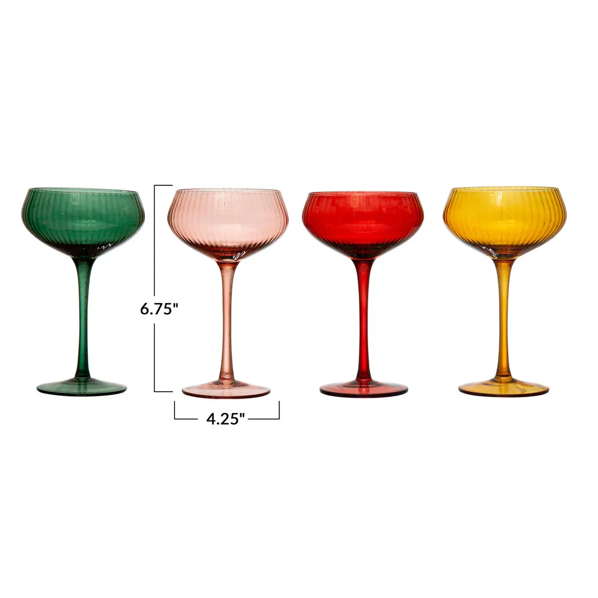 4-1/4" Round x 6-3/4"H 8 oz. Stemmed Champagne/Coupe Glass, 4 Colors