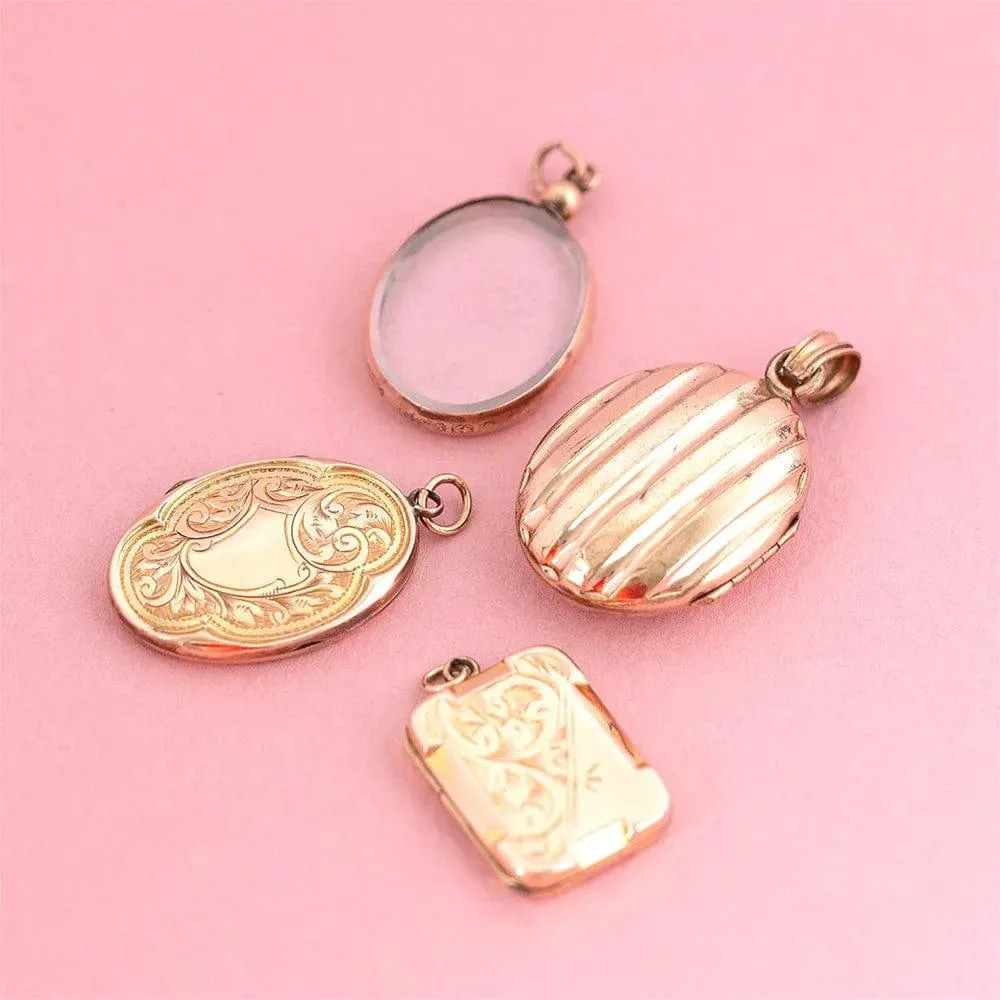Antique Victorian 9ct Rose Gold Oval Glass Locket Necklace