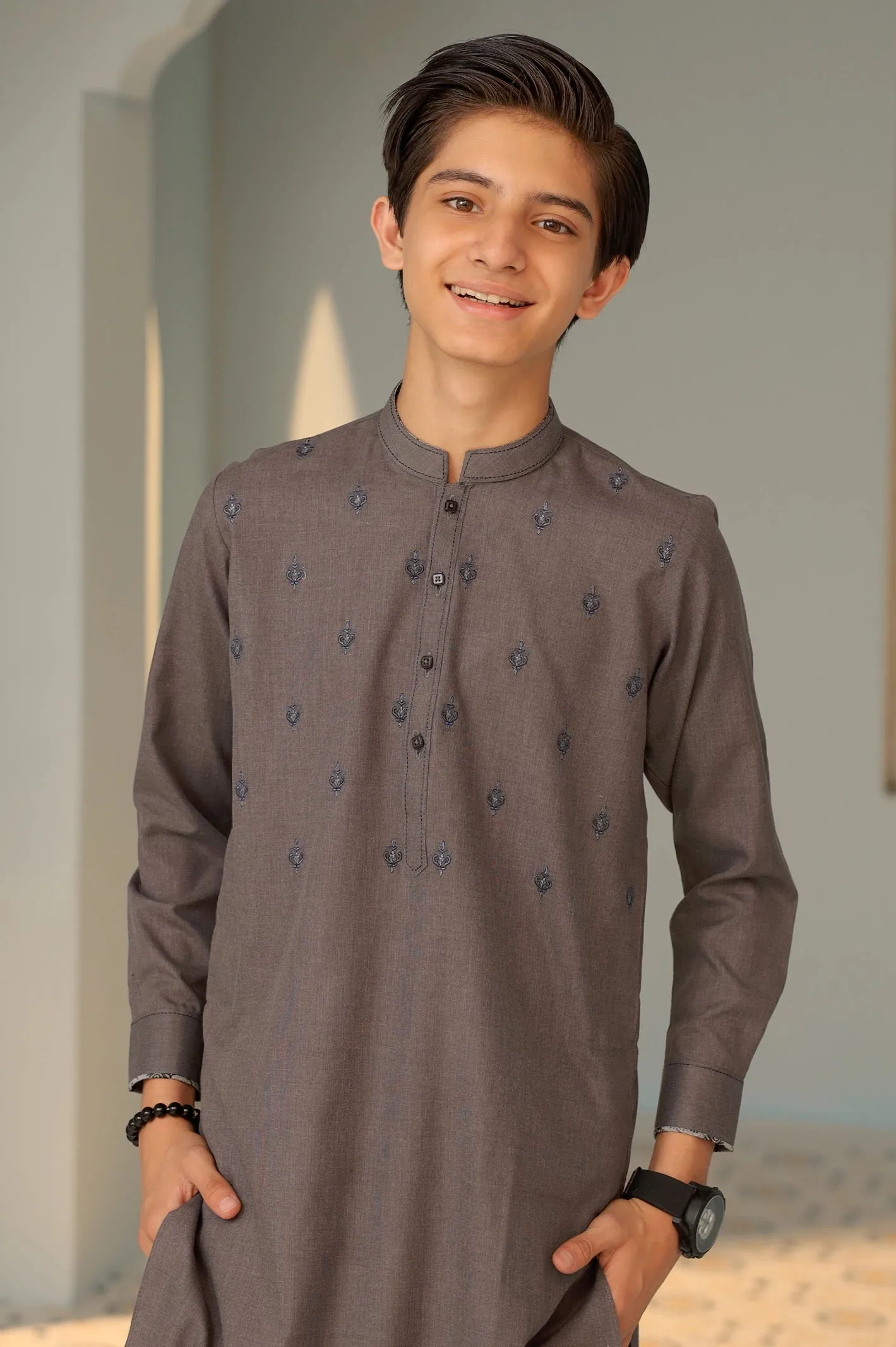 Boys Dark Grey Kurta Pajama