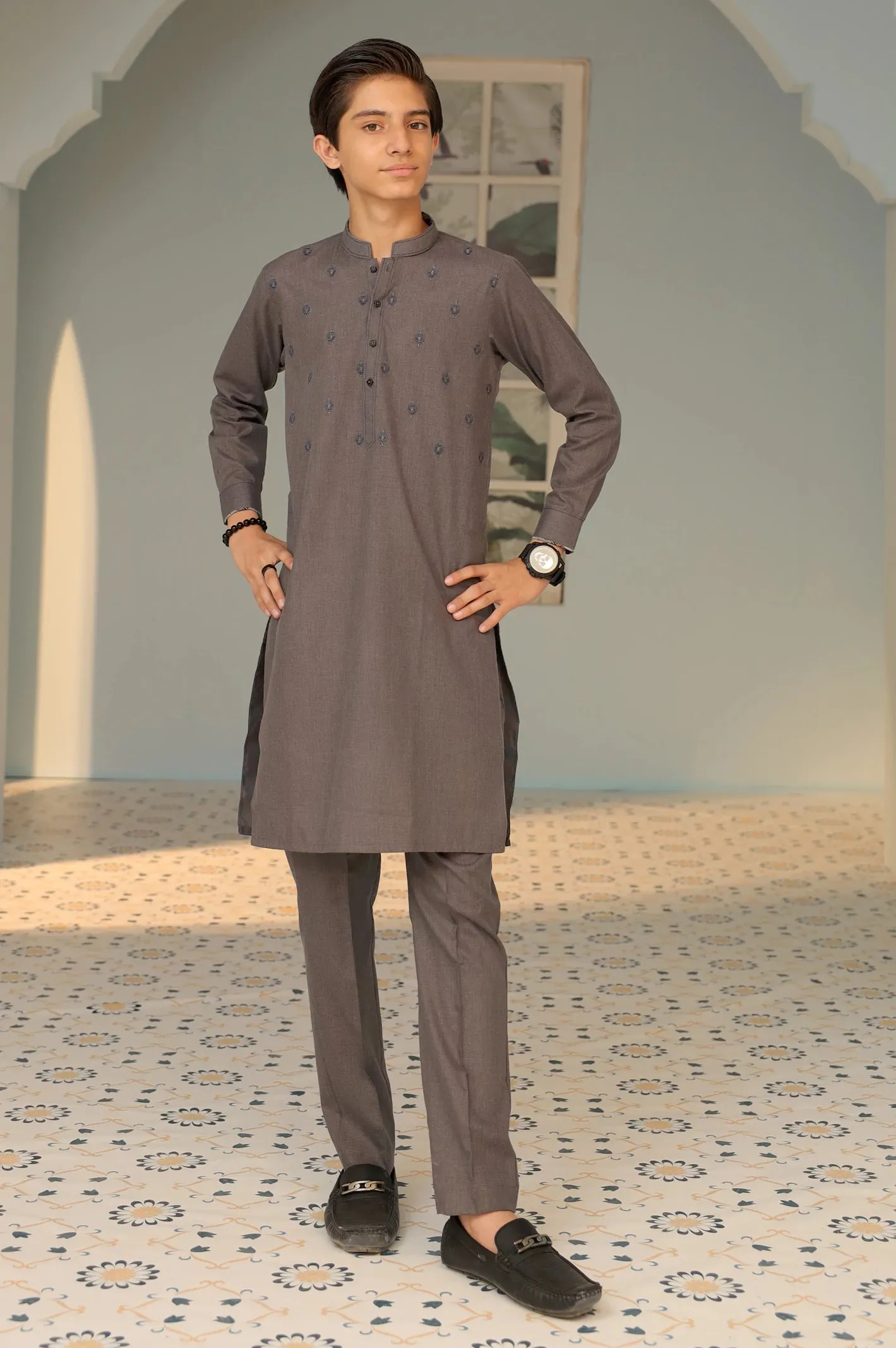 Boys Dark Grey Kurta Pajama