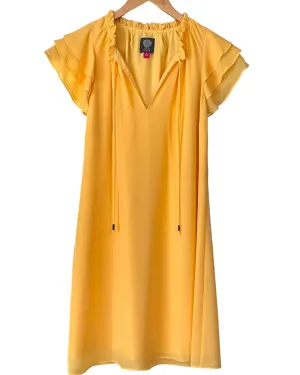 Bright Spring Apricot Tie Front Ruffle Sleeve Dress