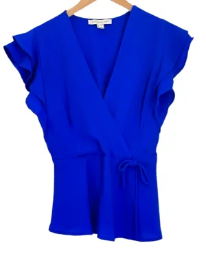Bright Winter Cobalt Faux-Wrap Flutter Sleeve Top