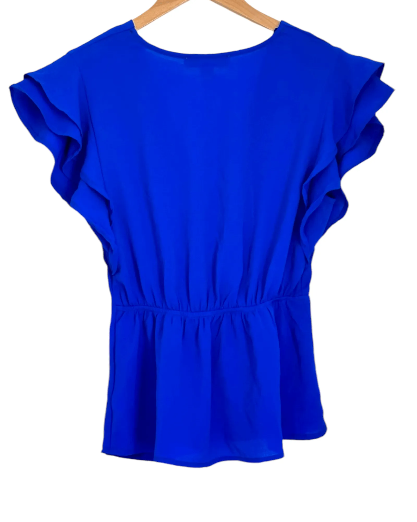 Bright Winter Cobalt Faux-Wrap Flutter Sleeve Top