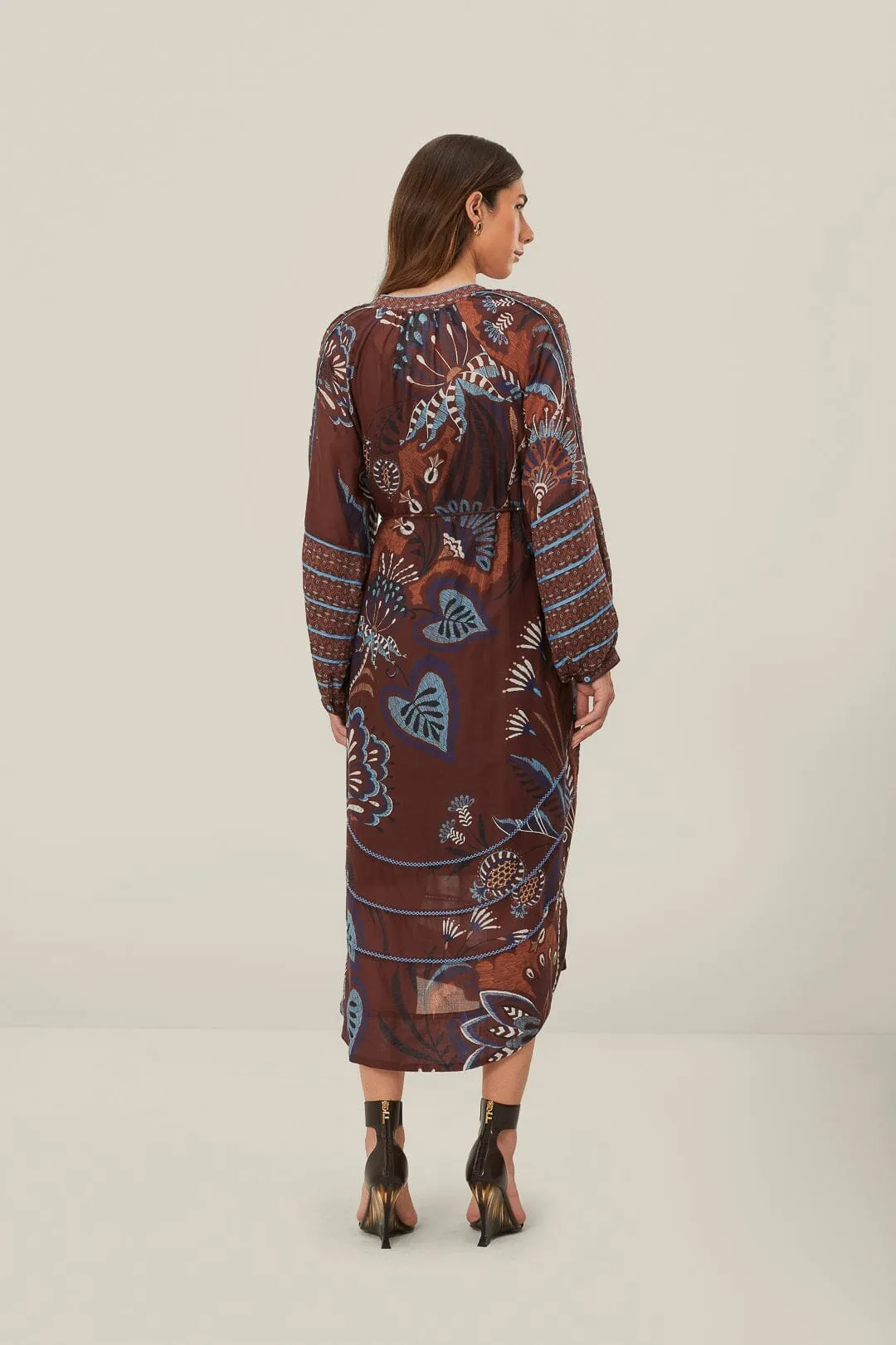 Brown Delicate Garden Midi Dress