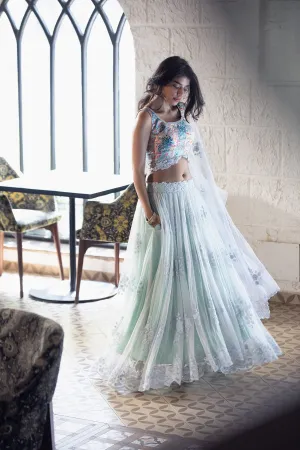 Colorful Dotted Blouse and High-Low Lehenga - Chic Ethnic Wear