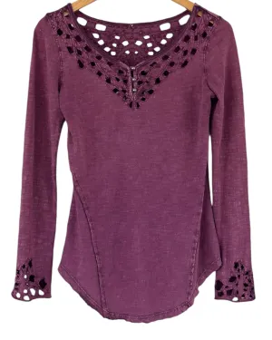 Dark Autumn Aubergine Embroidered Mosaic Cut-Out Top
