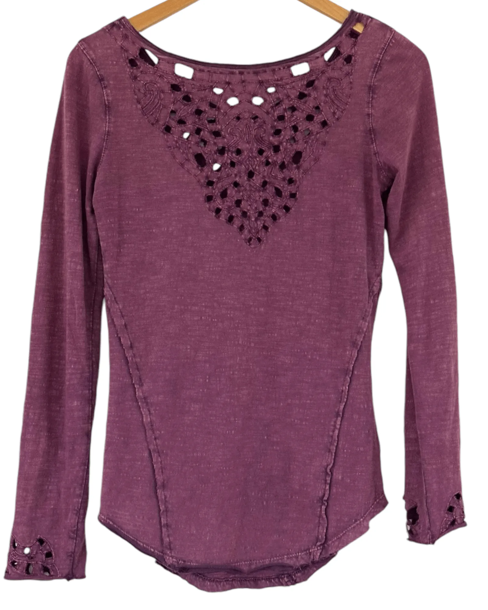 Dark Autumn Aubergine Embroidered Mosaic Cut-Out Top