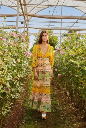 Delicate Flowers Stripes Long Sleeve Maxi Dress