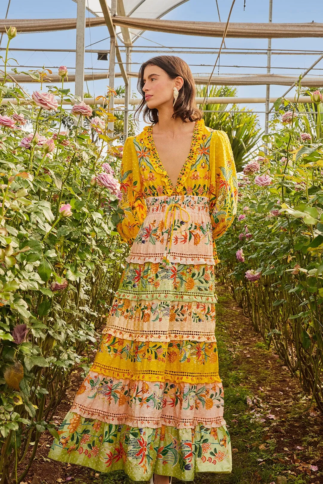 Delicate Flowers Stripes Long Sleeve Maxi Dress