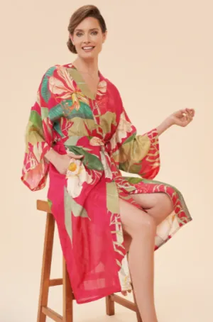Delicate Tropical Kimono Gown Dark Rose