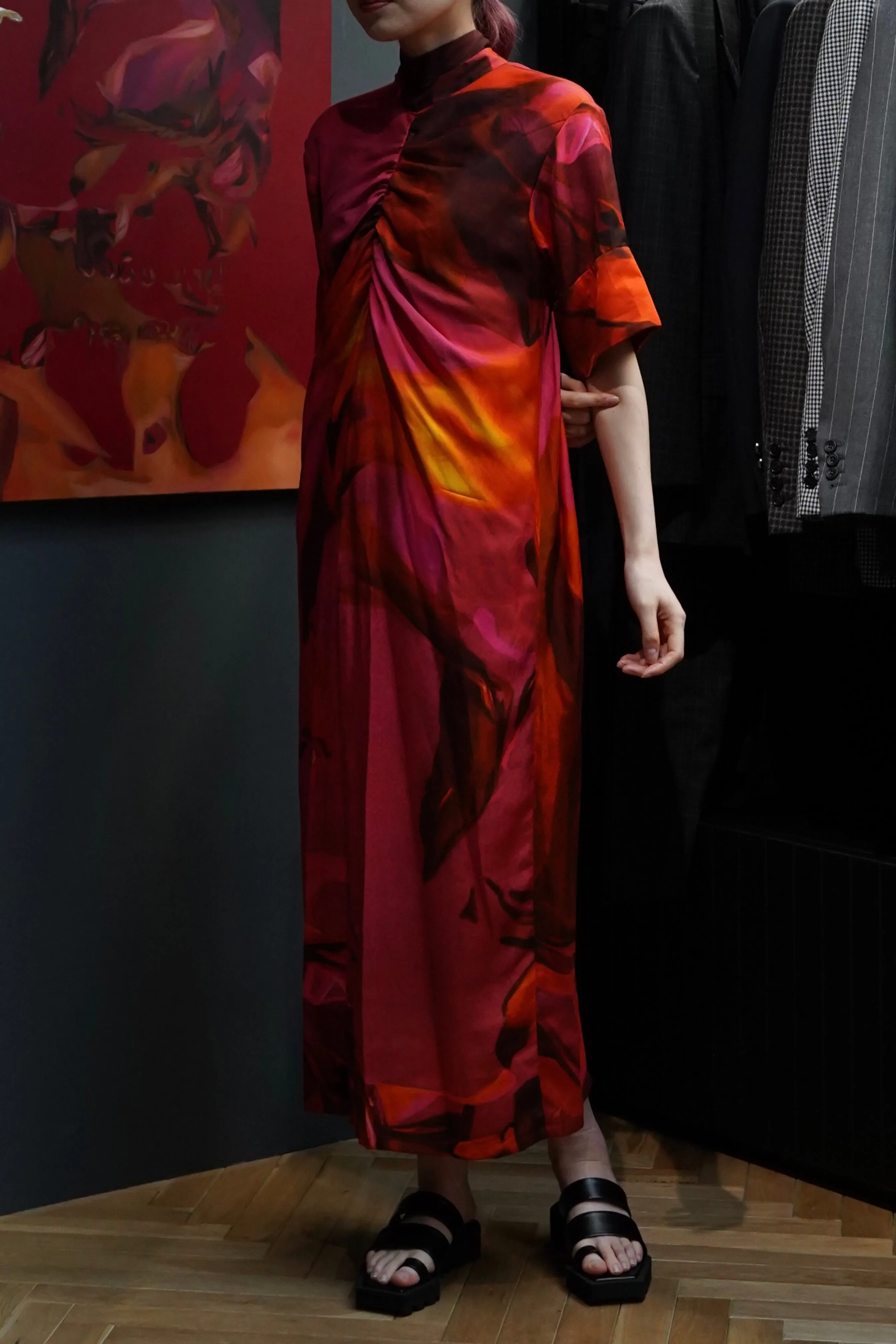 FRONT-GATHER DRESS LONG(tittle:＼ 26)(EXCLUSIVE)