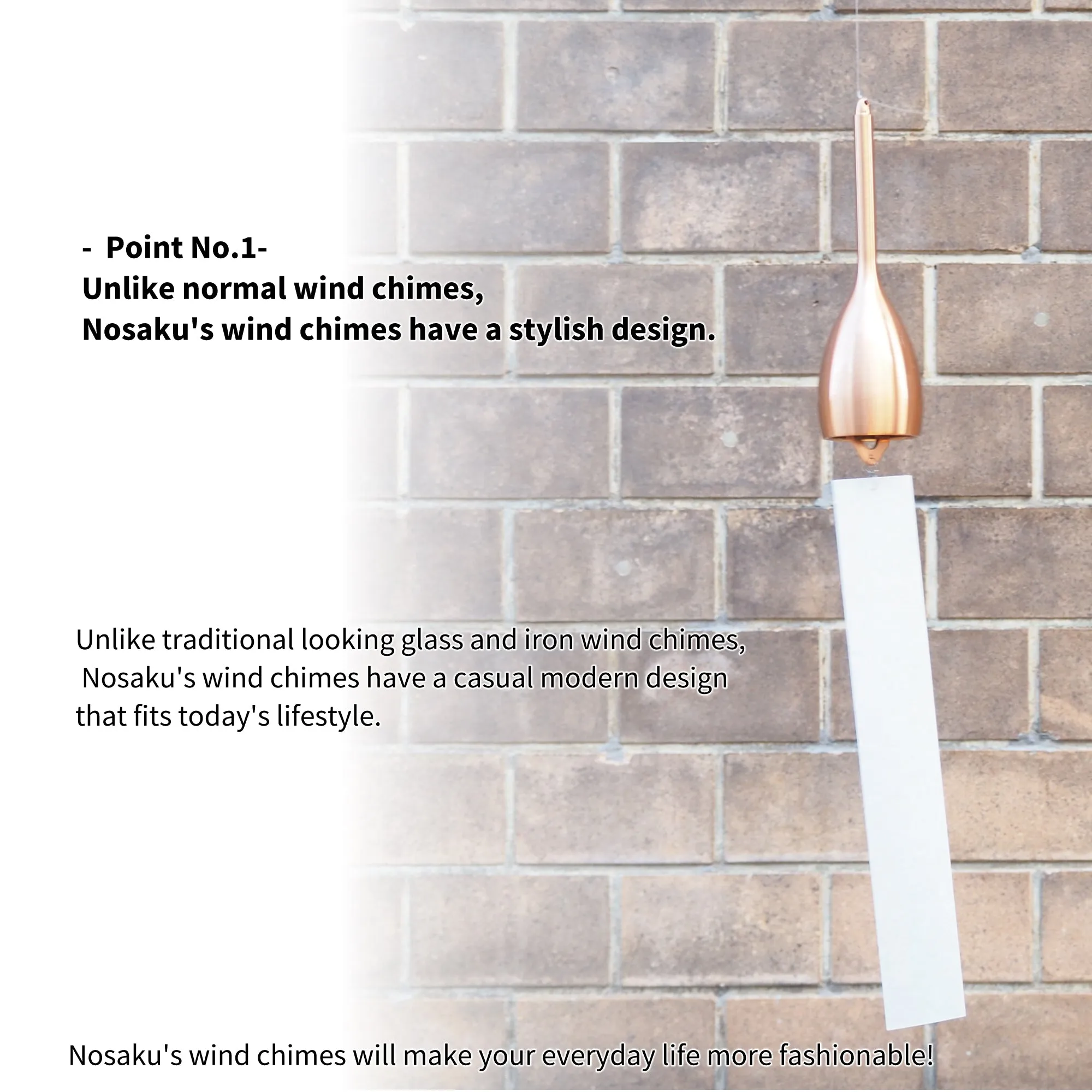 Furin,Japanese Wind Chime: Slim- Brass,Nosaku Brand