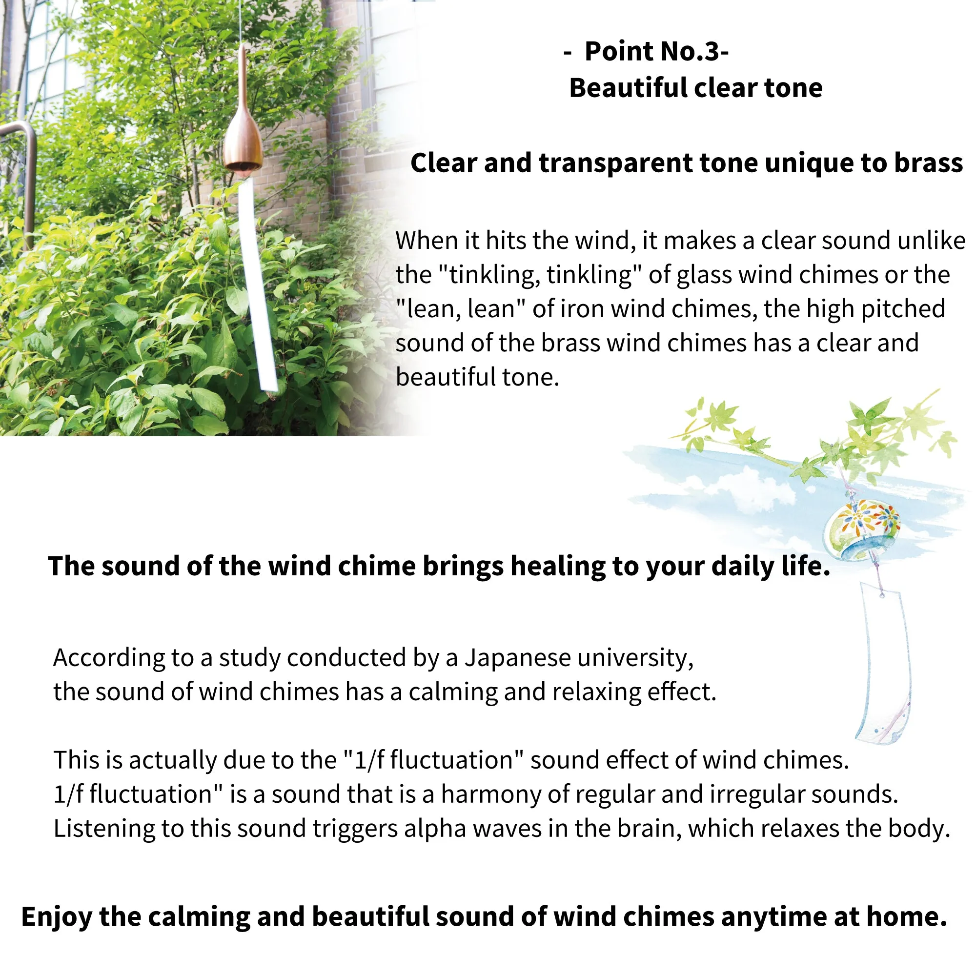 Furin,Japanese Wind Chime: Slim- Brass,Nosaku Brand
