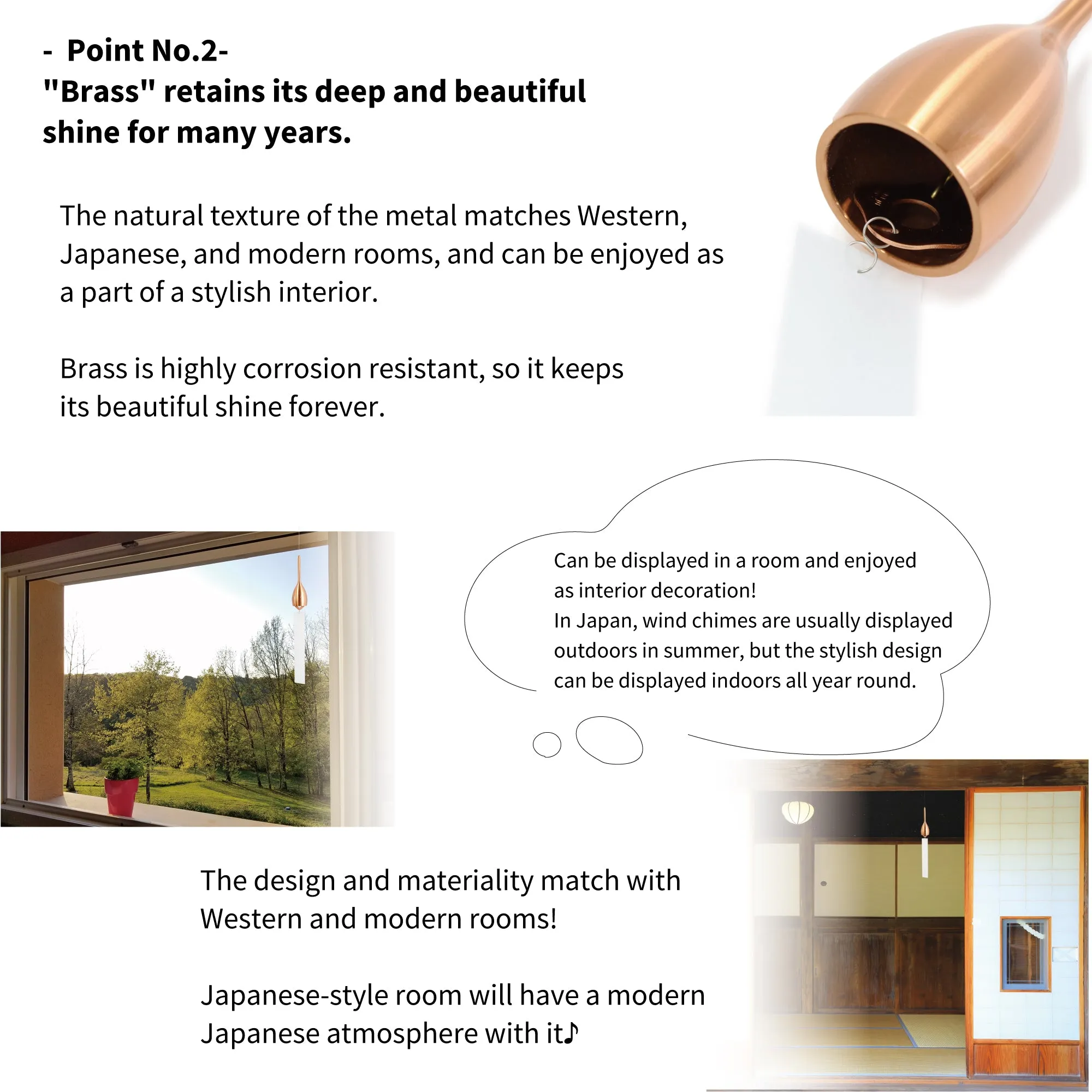 Furin,Japanese Wind Chime: Slim- Brass,Nosaku Brand