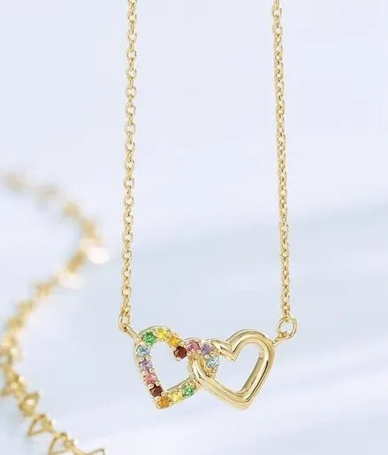 Gemstone Mini Interlocking Heart Necklace