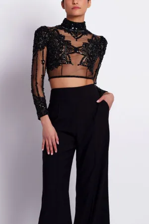 HAND BEADED TULLE CROPPED TOP (EXCLUSIVE)
