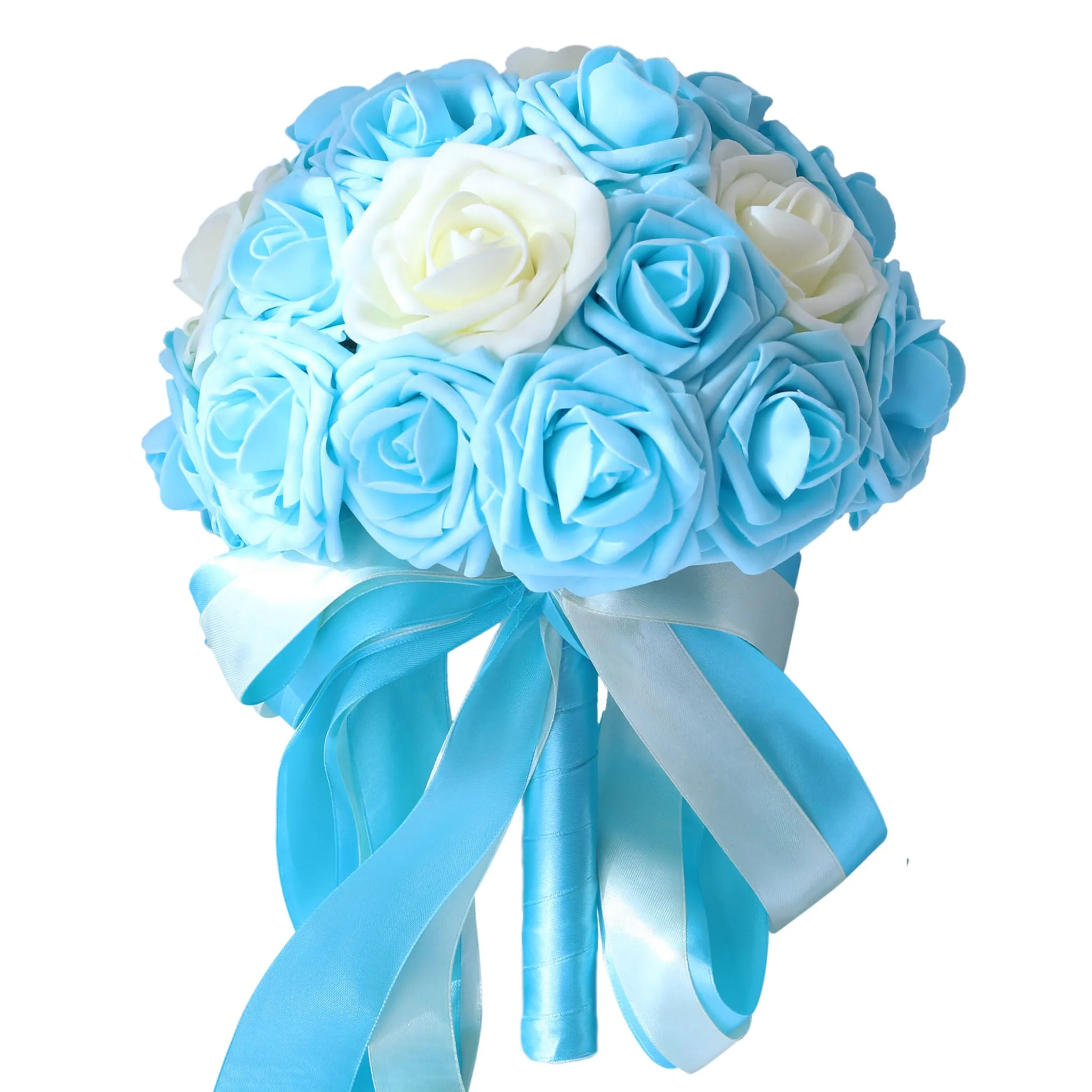 Light Blue and Ivory Wedding Bouquets Artificial Bridal Flowers
