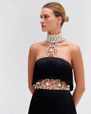 PEARL AND FRINGE HALTERNECK MINI DRESS (EXCLUSIVE)