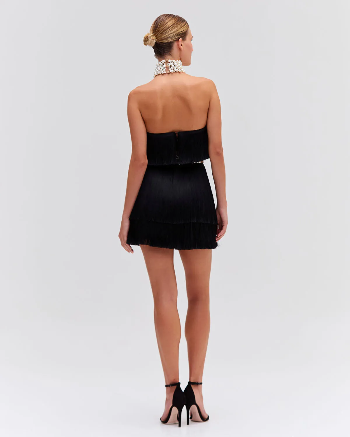 PEARL AND FRINGE HALTERNECK MINI DRESS (EXCLUSIVE)