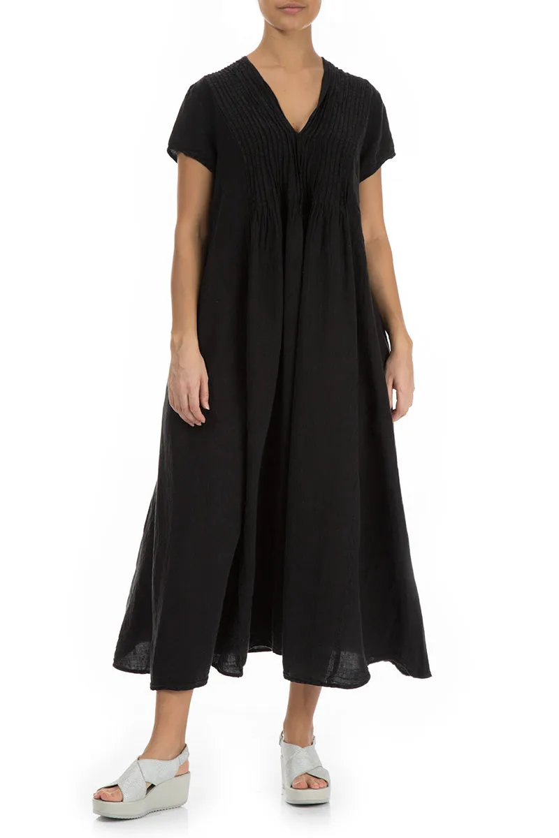 Romantic Black Linen Dress