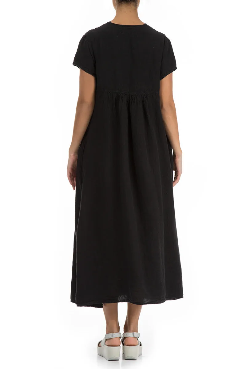 Romantic Black Linen Dress