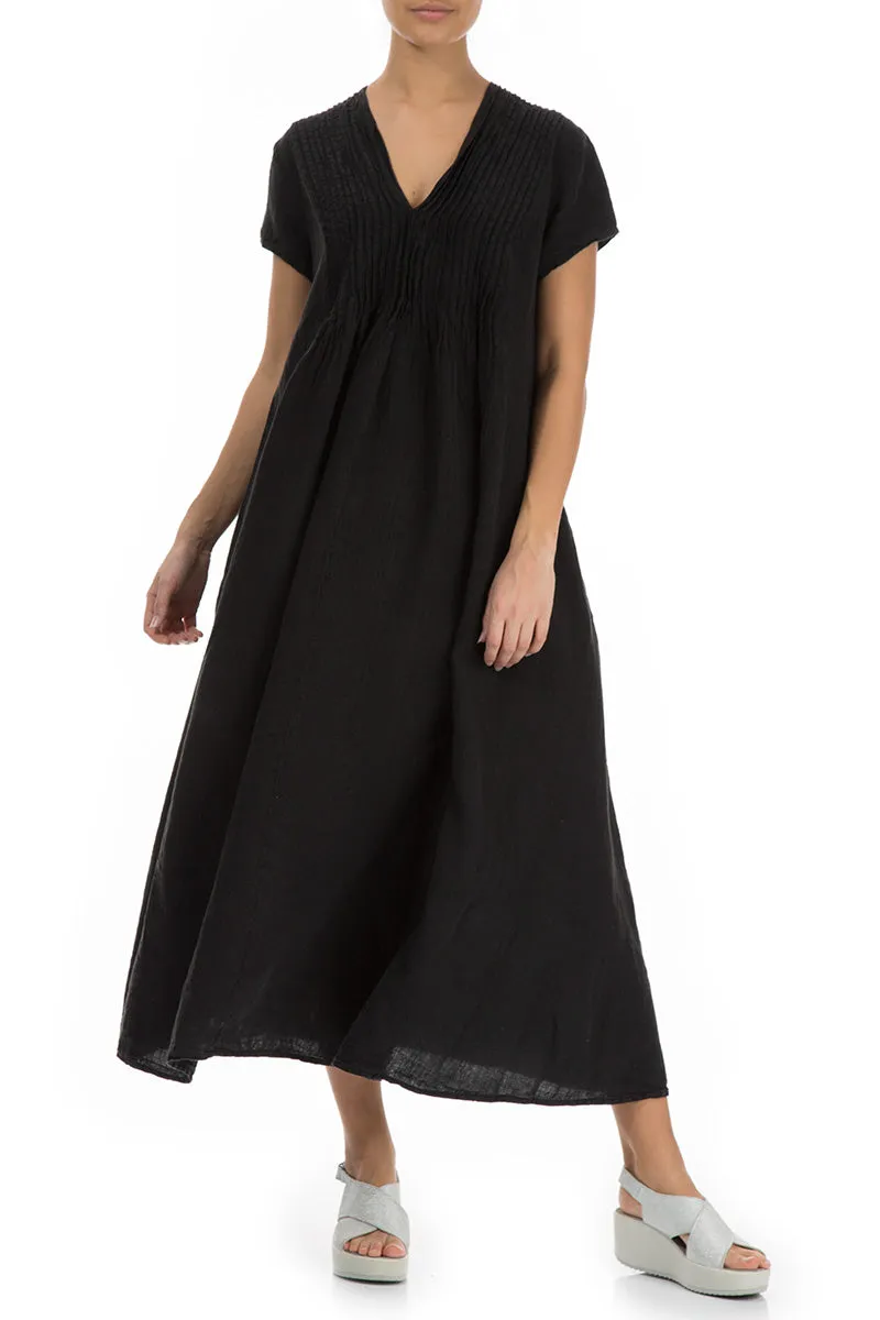 Romantic Black Linen Dress