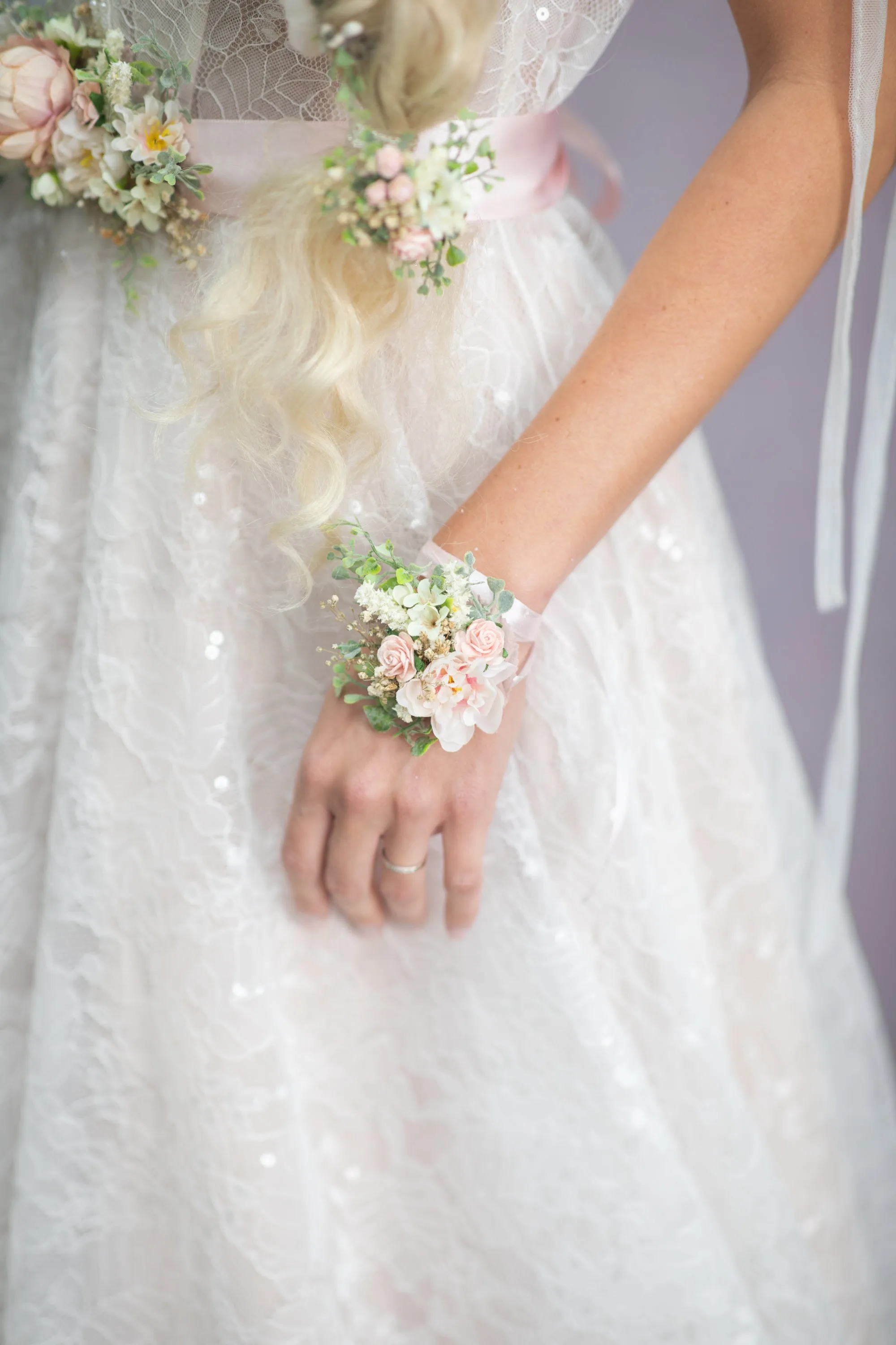 Romantic blush flower bracelet