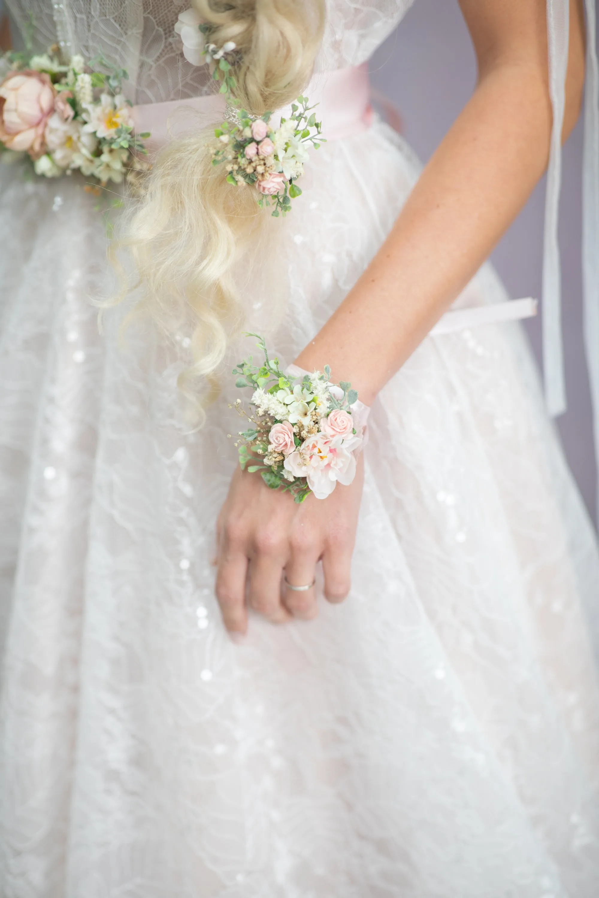 Romantic blush flower bracelet