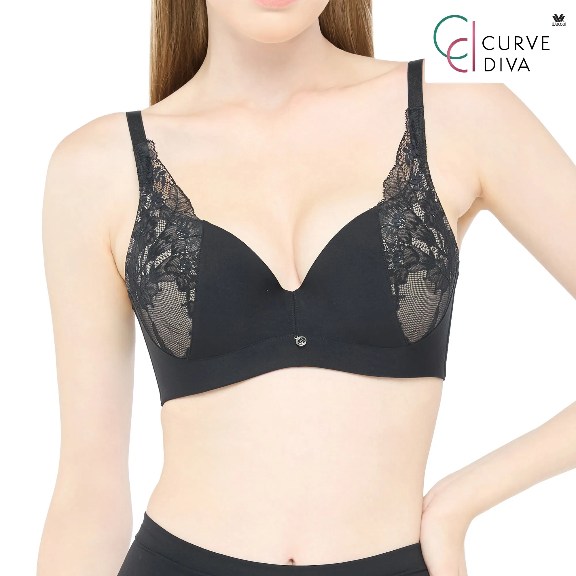 Wacoal Curve Diva บรามีโครงเก็บกระชับ สาวพลัสไซซ์ รุ่น WB7987/WQ1859 สีดำ (BL)